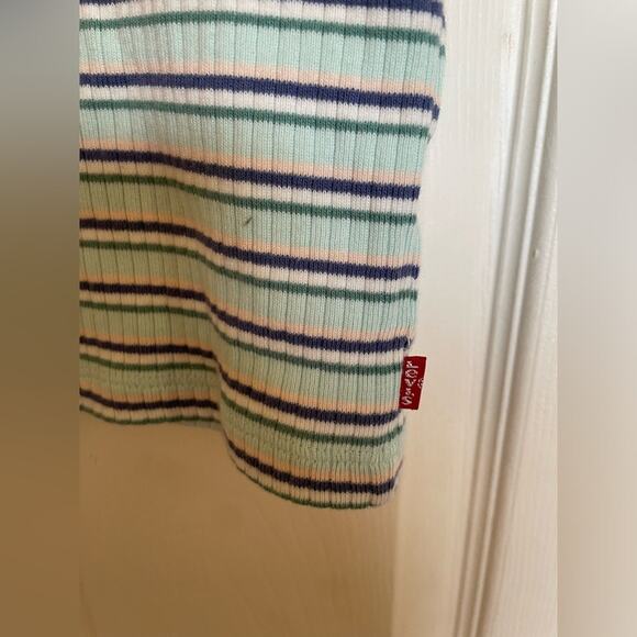 Levi’s Button Up Y2K Western Style Blue Striped Cropped Tee 100% Cotton Size XL - Picture 2 of 6